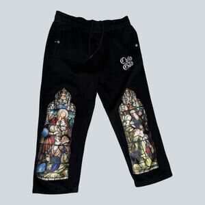 CTHDRL Cathedral Men’s Large Black Stained Glass Graphic Jogger Sweatpants NWOT